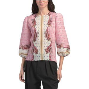 NANCY YANG Crinkled Puff Sleeve Top